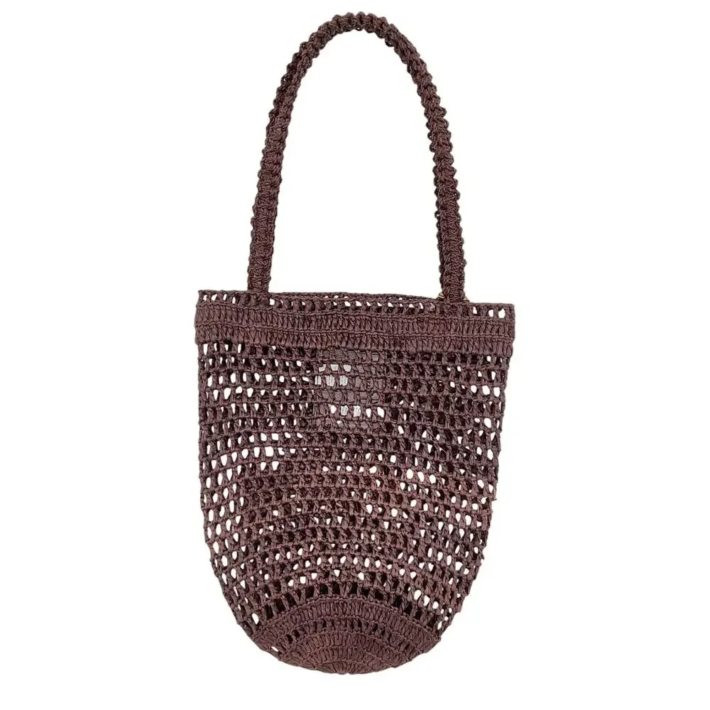 Chloe Woven Kohl Brown Summer Banana Tote Bag Size Small